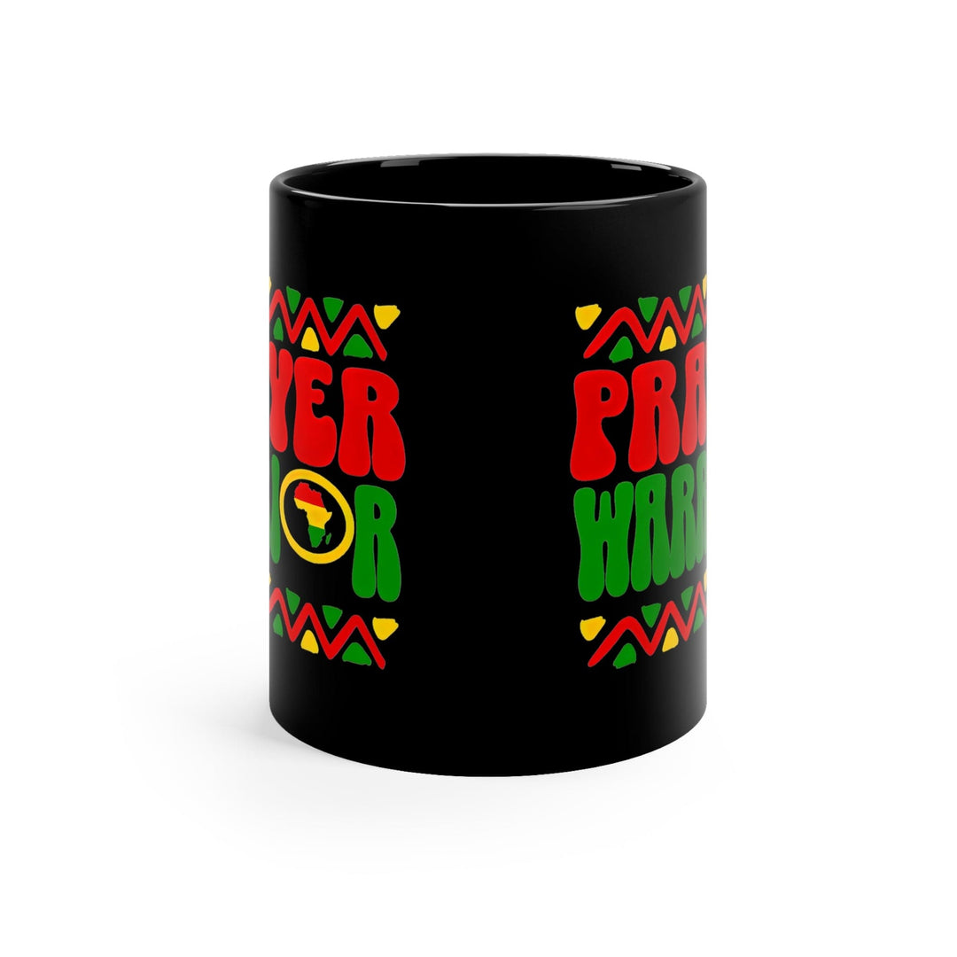 Black Ceramic Mug - 11oz Prayer Warrior African Inspiration Illustration Red