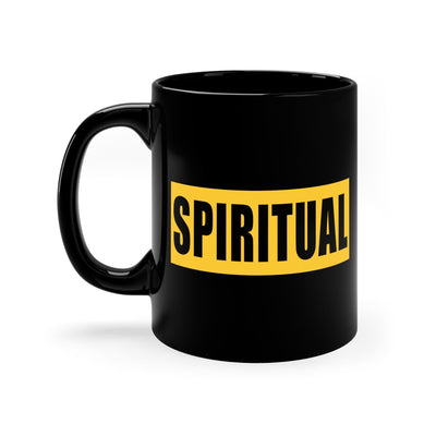 Black Ceramic Mug - 11oz Spiritual Yellow Gold Colorblock Illustration