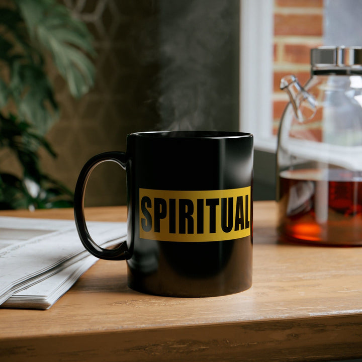 Black Ceramic Mug - 11oz Spiritual Yellow Gold Colorblock Illustration