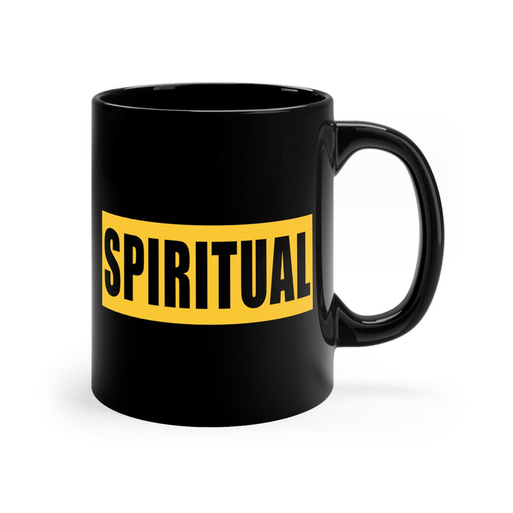 Black Ceramic Mug - 11oz Spiritual Yellow Gold Colorblock Illustration