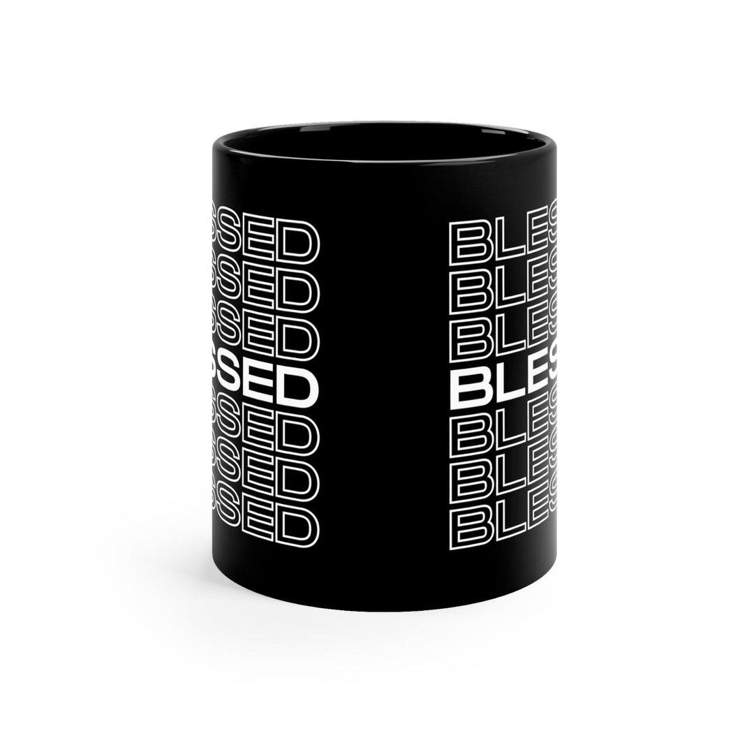 Black Ceramic Mug - 11oz Stacked Blessed Illustration - Decorative | Ceramic