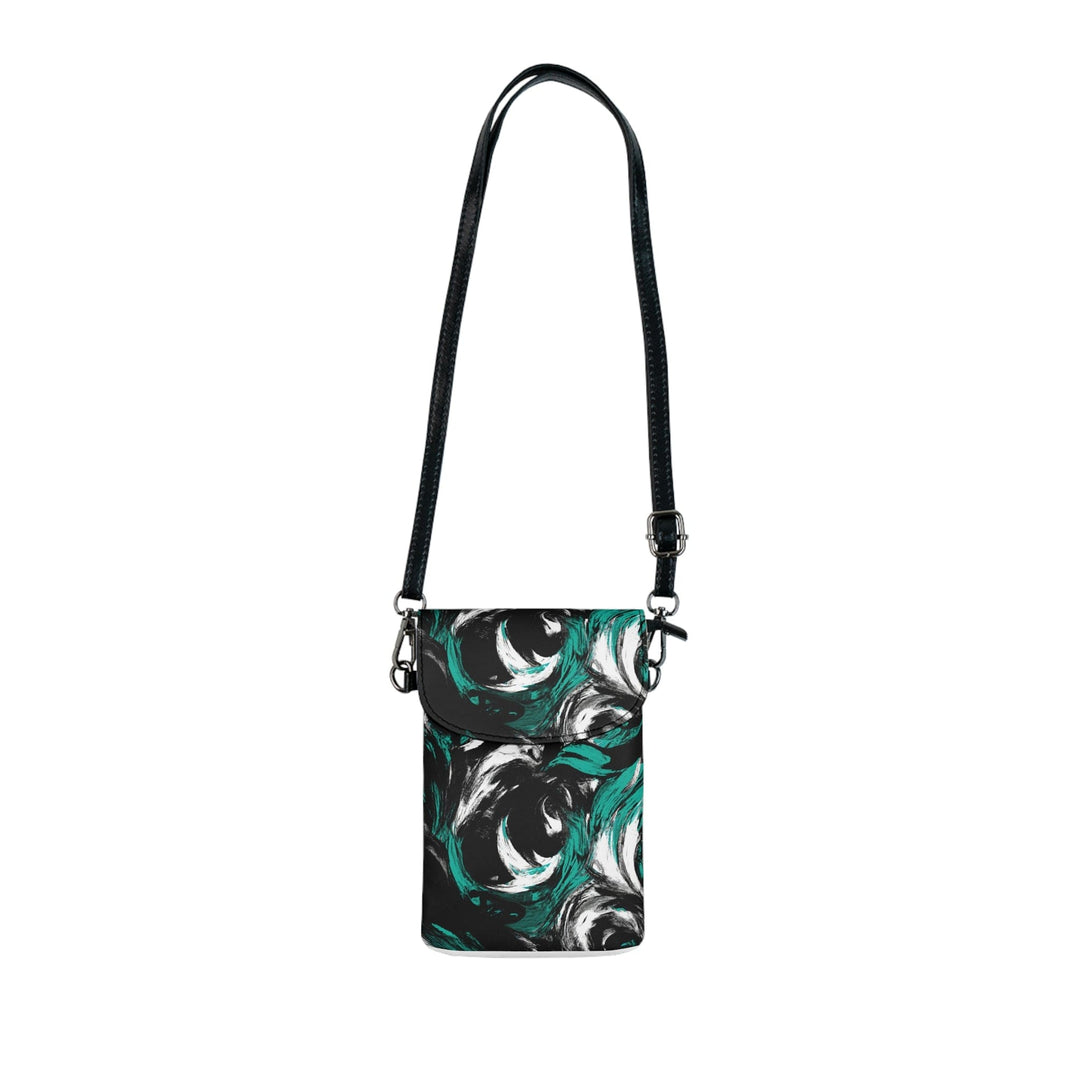 Black Green White Abstract Pattern Crossbody Cell Phone Wallet Purse - Bags