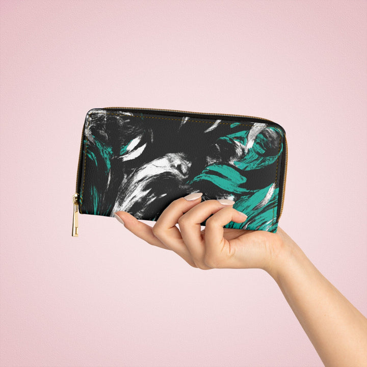 Black Green White Abstract Pattern Womens Zipper Wallet Clutch Purse - Bags