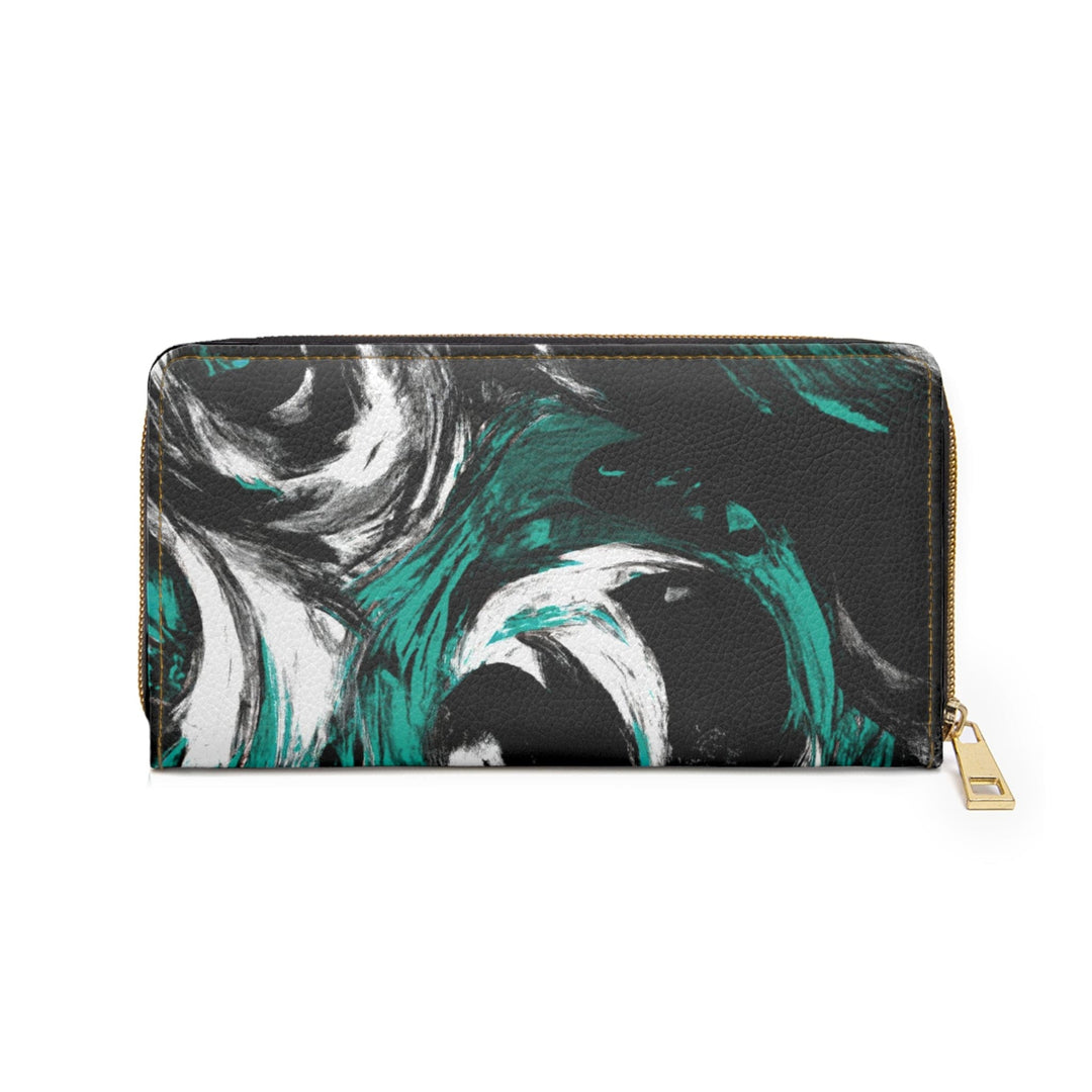 Black Green White Abstract Pattern Womens Zipper Wallet Clutch Purse - Bags