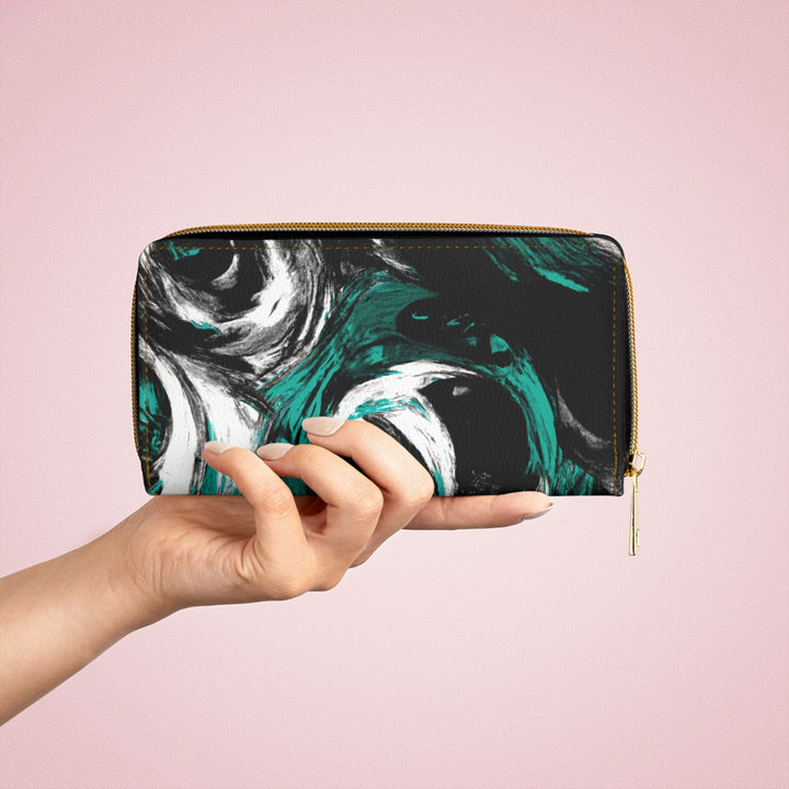 Black Green White Abstract Pattern Womens Zipper Wallet Clutch Purse - Bags