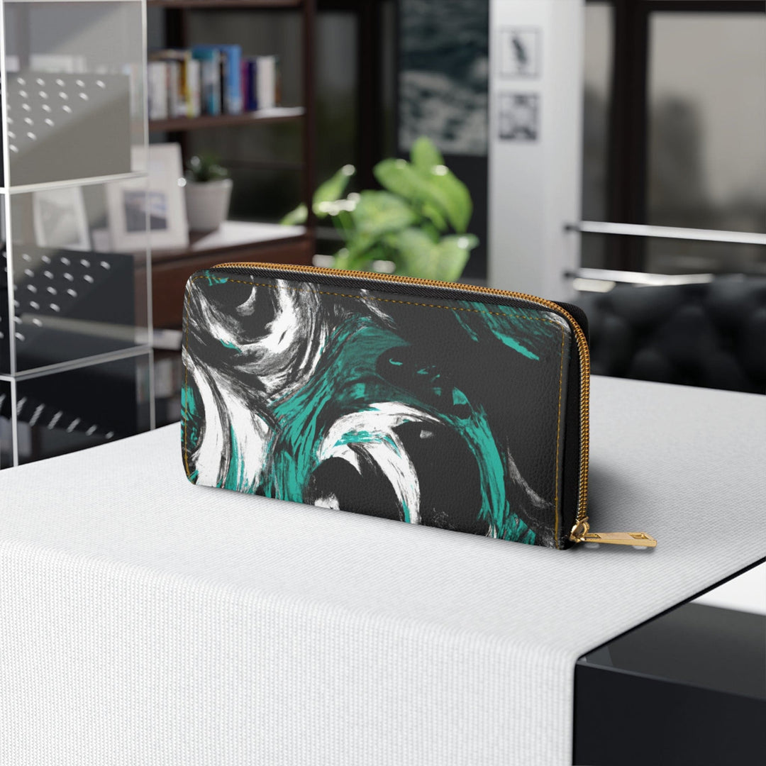 Black Green White Abstract Pattern Womens Zipper Wallet Clutch Purse - Bags