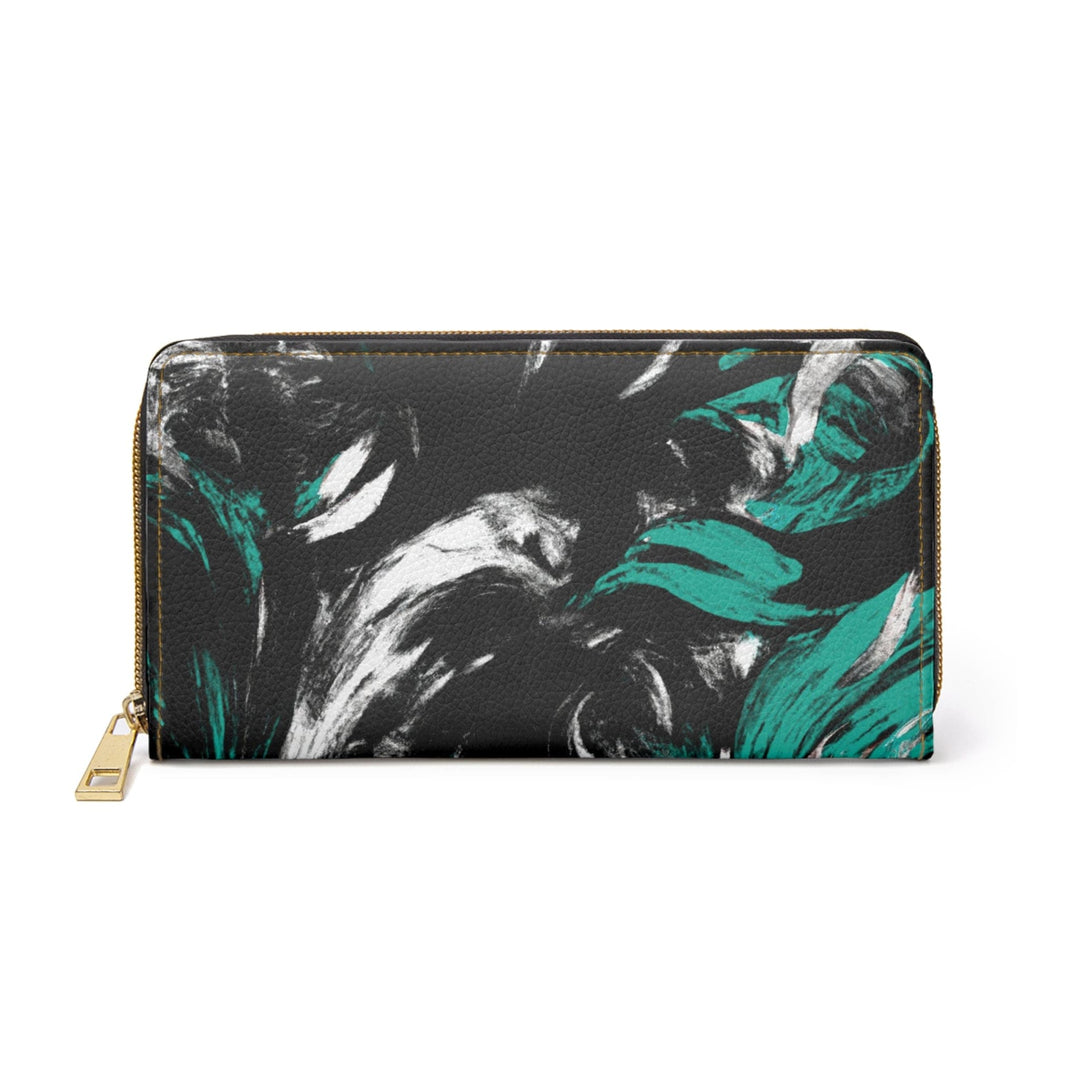 Black Green White Abstract Pattern Womens Zipper Wallet Clutch Purse - Bags