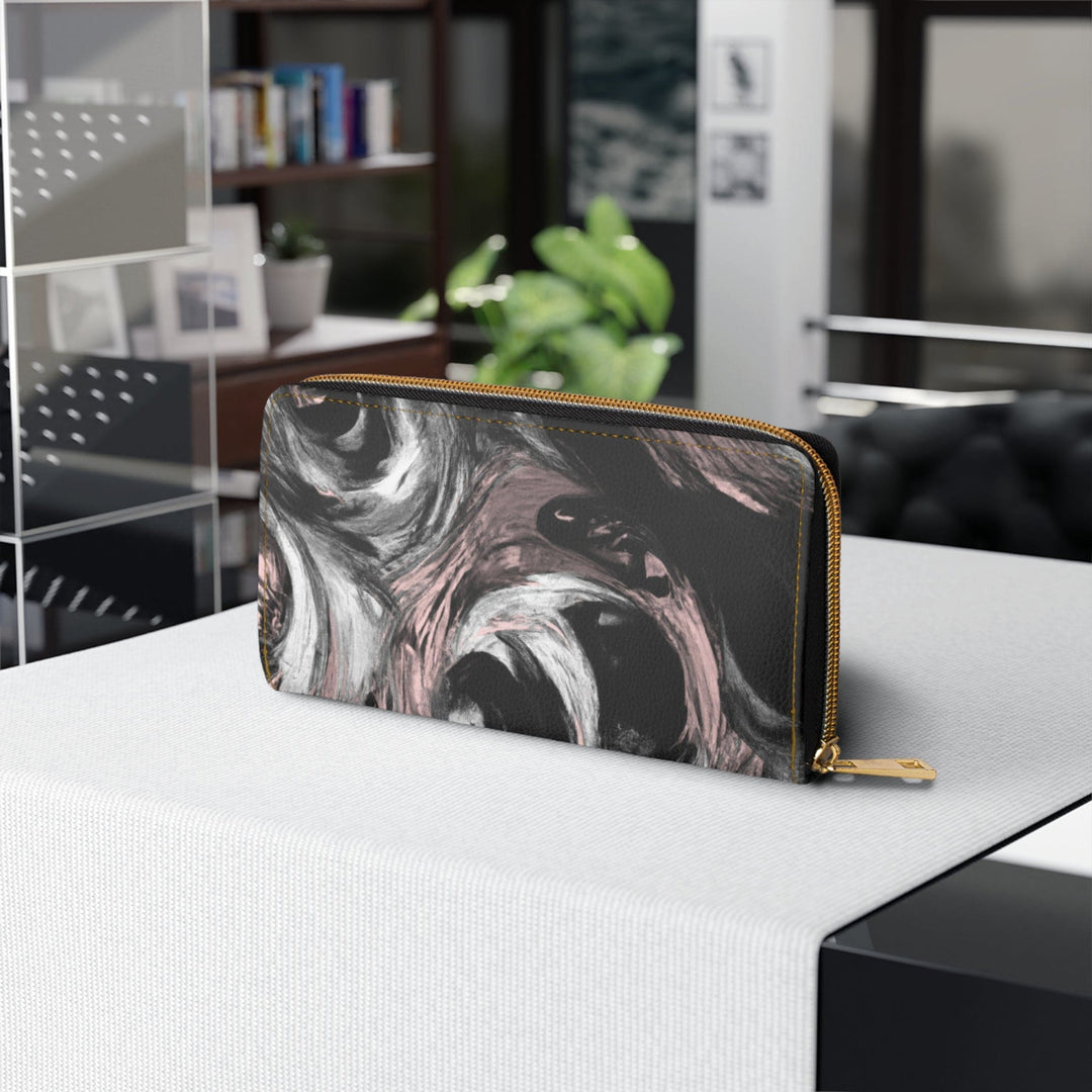 Black Pink White Abstract Pattern Womens Zipper Wallet Clutch Purse - Bags