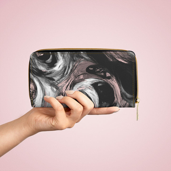 Black Pink White Abstract Pattern Womens Zipper Wallet Clutch Purse - Bags