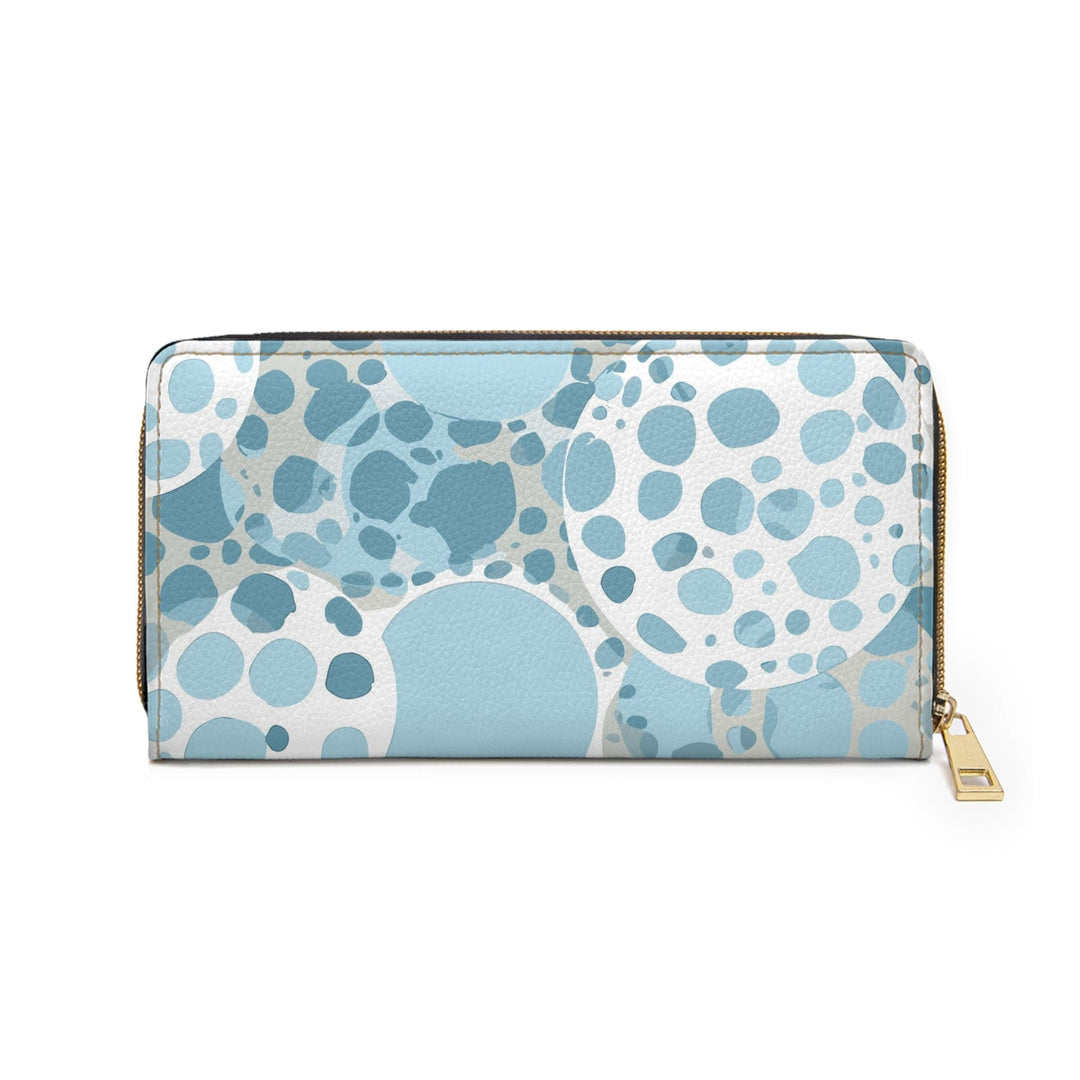 Blue and White Circular Spotted Illustration Womens Zipper Wallet Clutch Purse