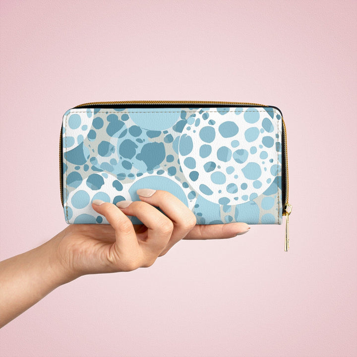 Blue and White Circular Spotted Illustration Womens Zipper Wallet Clutch Purse