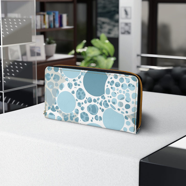 Blue and White Circular Spotted Illustration Womens Zipper Wallet Clutch Purse