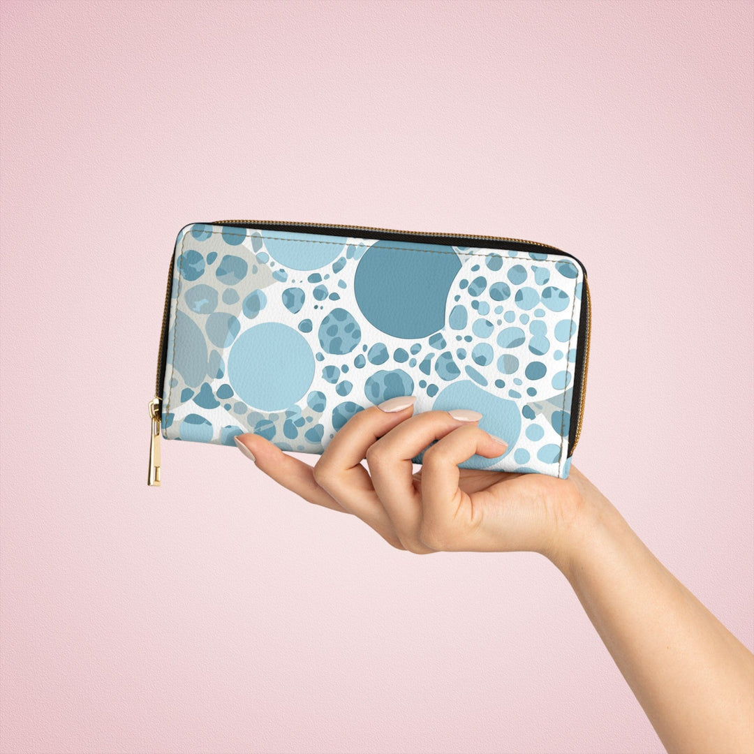 Blue and White Circular Spotted Illustration Womens Zipper Wallet Clutch Purse