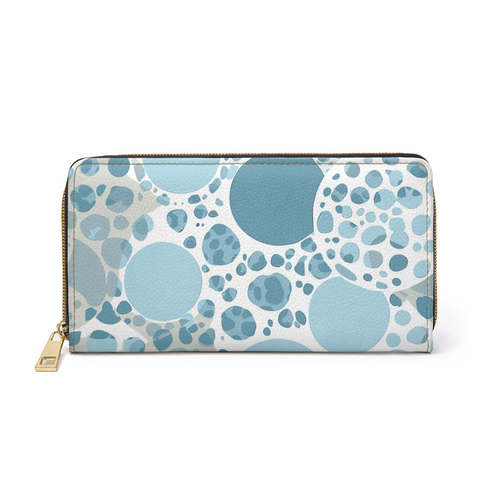 Blue and White Circular Spotted Illustration Womens Zipper Wallet Clutch Purse