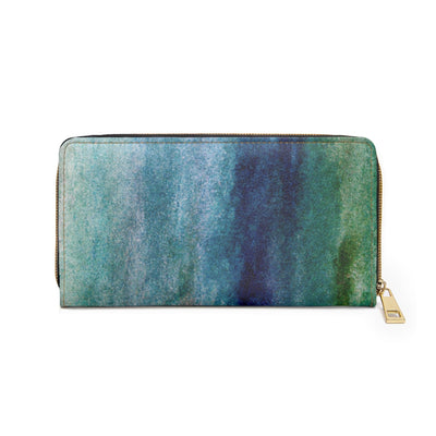 Blue Hue Watercolor Abstract Print Womens Zipper Wallet Clutch Purse - Bags