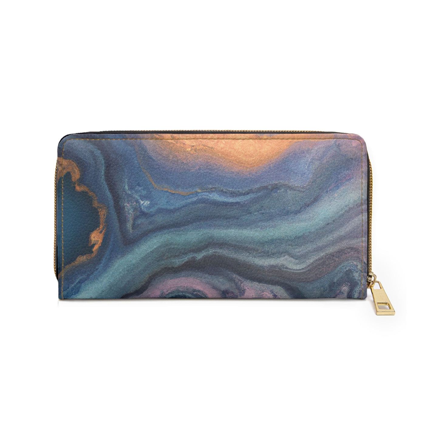 Blue Pink Gold Abstract Marble Swirl Pattern Womens Zipper Wallet Clutch Purse
