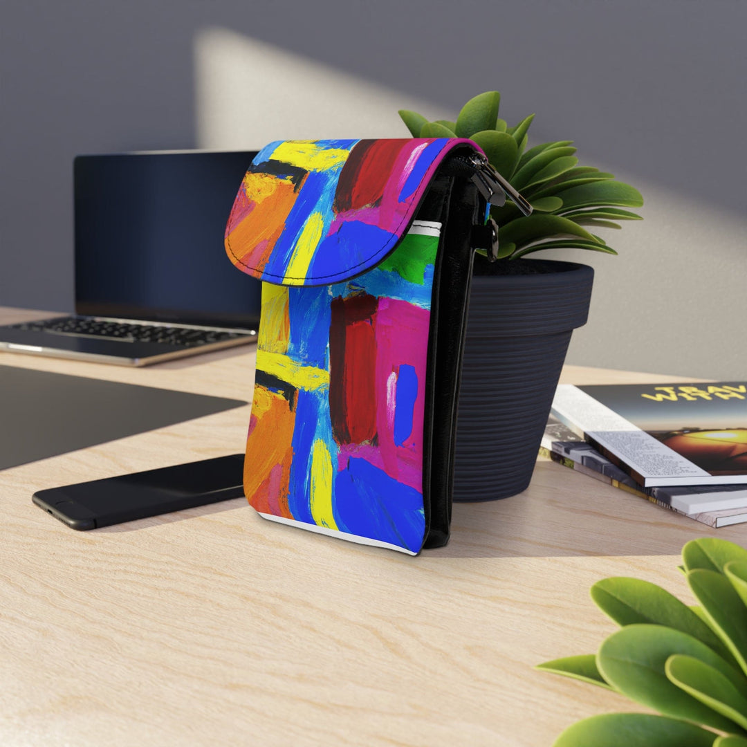 Blue Red Yellow Multicolor Abstract Pattern Crossbody Cell Phone Wallet Purse
