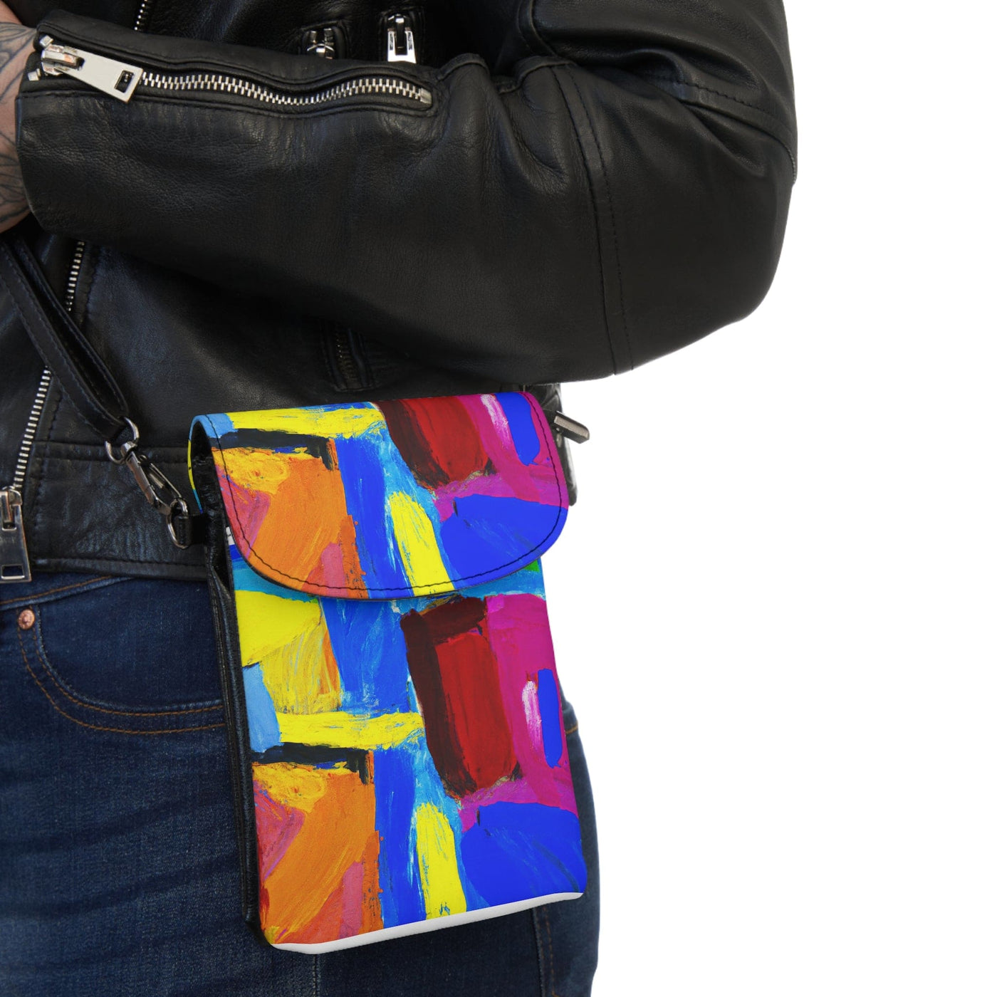 Blue Red Yellow Multicolor Abstract Pattern Crossbody Cell Phone Wallet Purse
