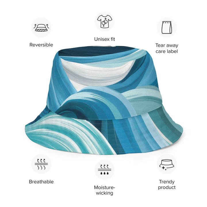 Blue Swirl Abstract Brush Strokes Reversible Bucket Hat - Unisex | Bucket Hats