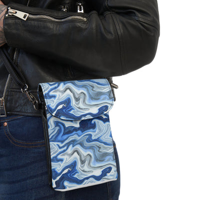 Blue White Grey Marble Pattern Crossbody Cell Phone Wallet Purse - Bags