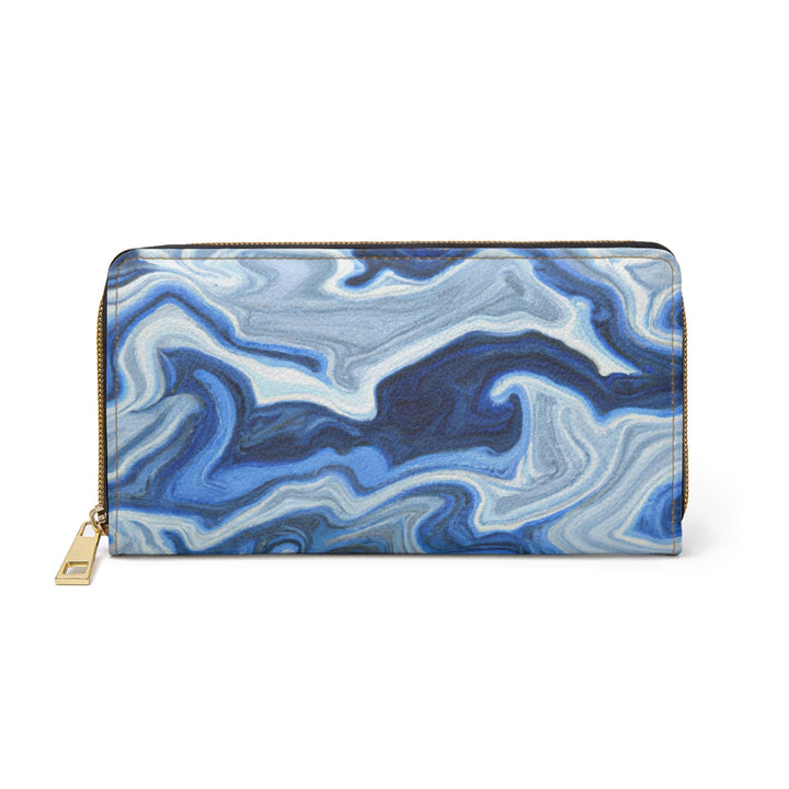 Blue White Grey Marble Pattern Womens Zipper Wallet Clutch Purse - Bags