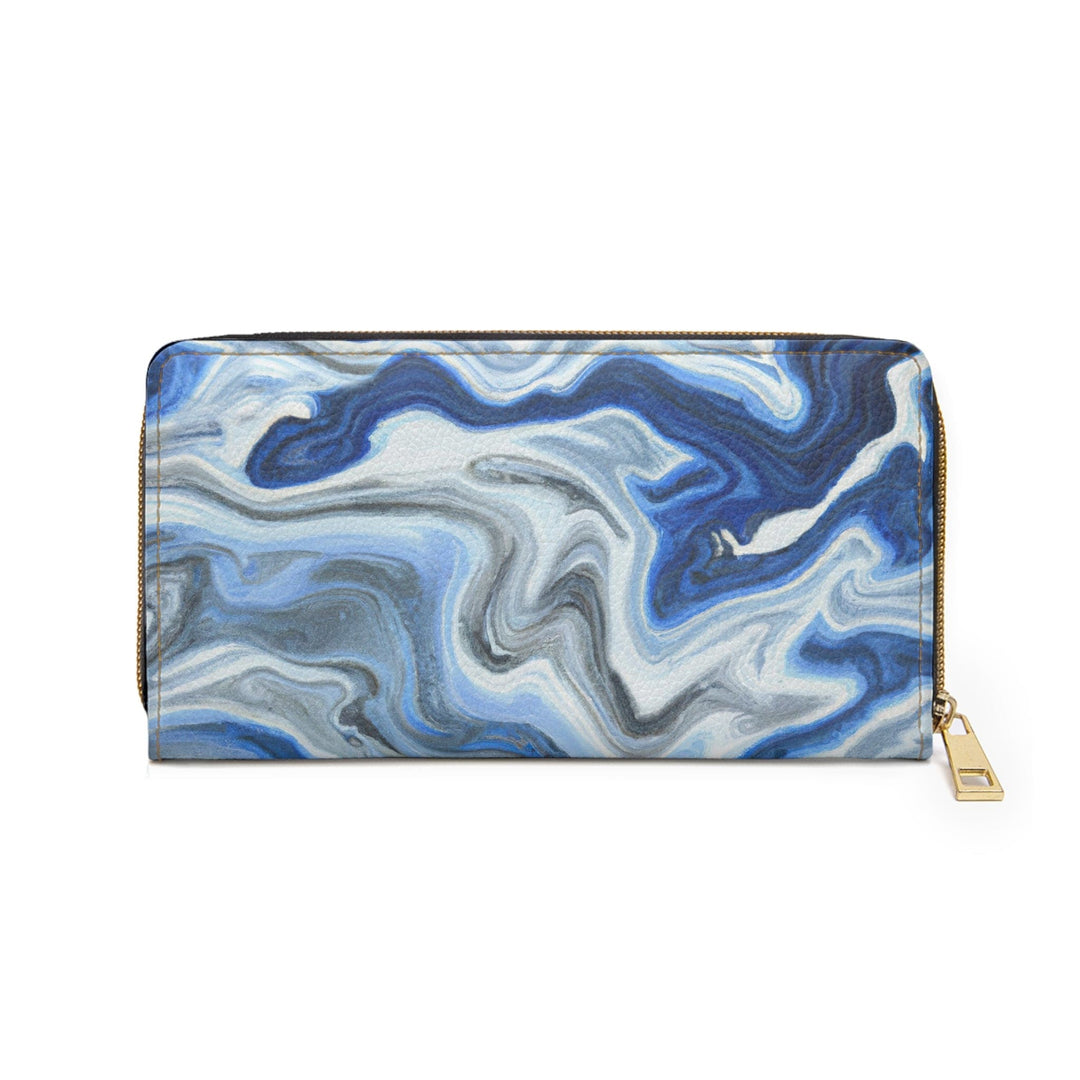 Blue White Grey Marble Pattern Womens Zipper Wallet Clutch Purse - Bags