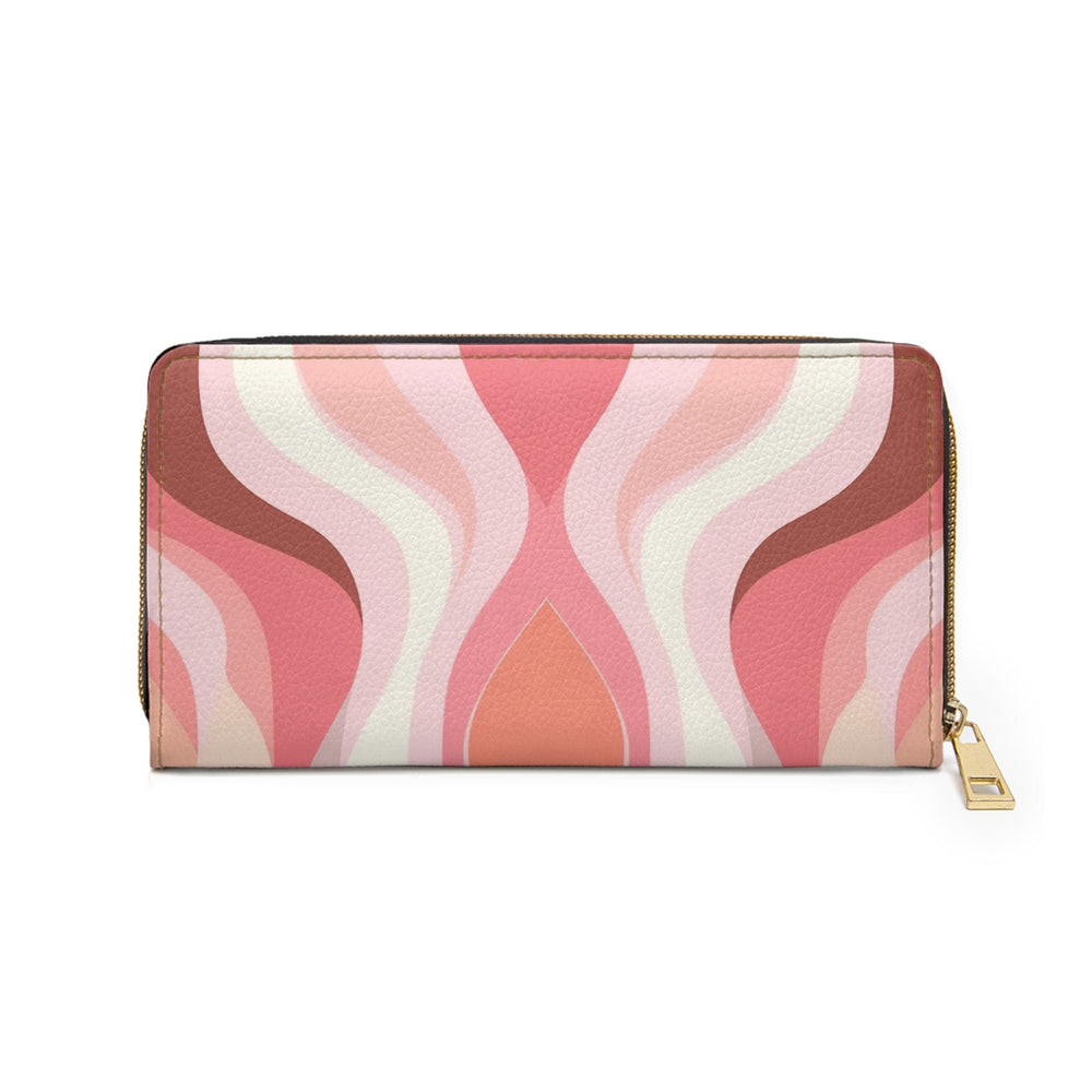 Boho Pink and White Contemporary Art Lined Pattern Womens Zipper Wallet Clutch