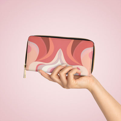 Boho Pink And White Contemporary Art Lined Pattern Womens Zipper Wallet Clutch