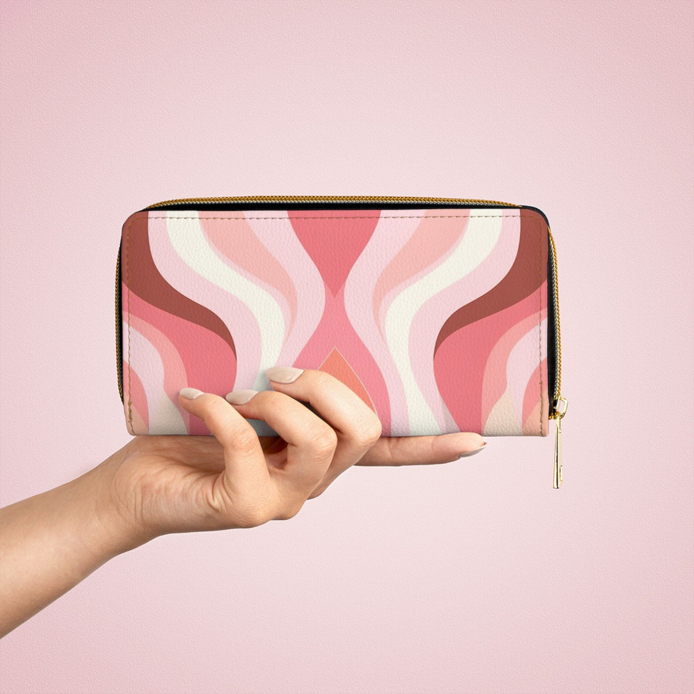 Boho Pink And White Contemporary Art Lined Pattern Womens Zipper Wallet Clutch