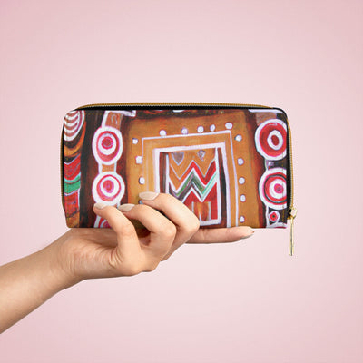 Brown Orange Green Aztec Pattern Womens Zipper Wallet Clutch Purse - Bags