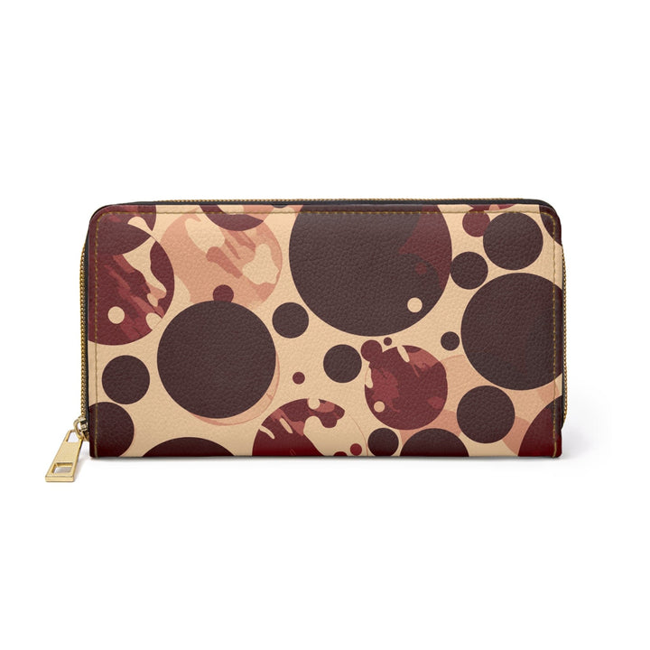 Burgundy and Beige Circular Spotted Illustration Womens Zipper Wallet Clutch