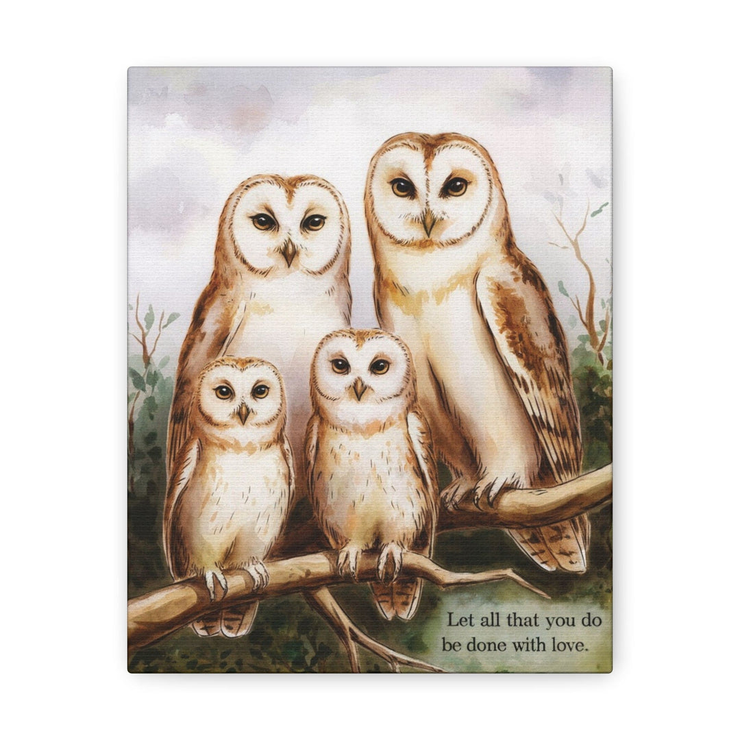 Canvas Print Wall Art - White Owls - Let All that you do be Done with Love