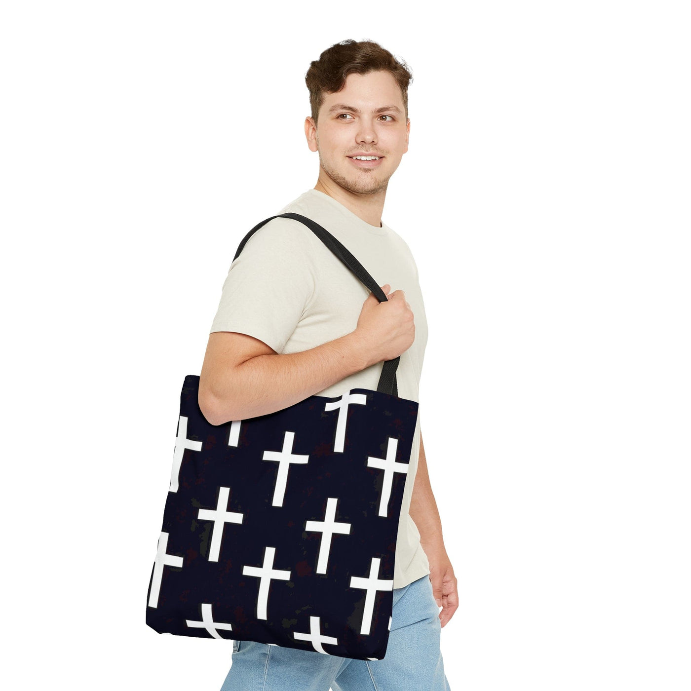 Canvas Tote Bag Black And White Seamless Cross Pattern - Bags | Canvas Tote Bags