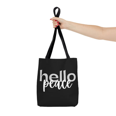 Canvas Tote Bag Hello Peace Motivational Peaceful Aspiration - Grey/white