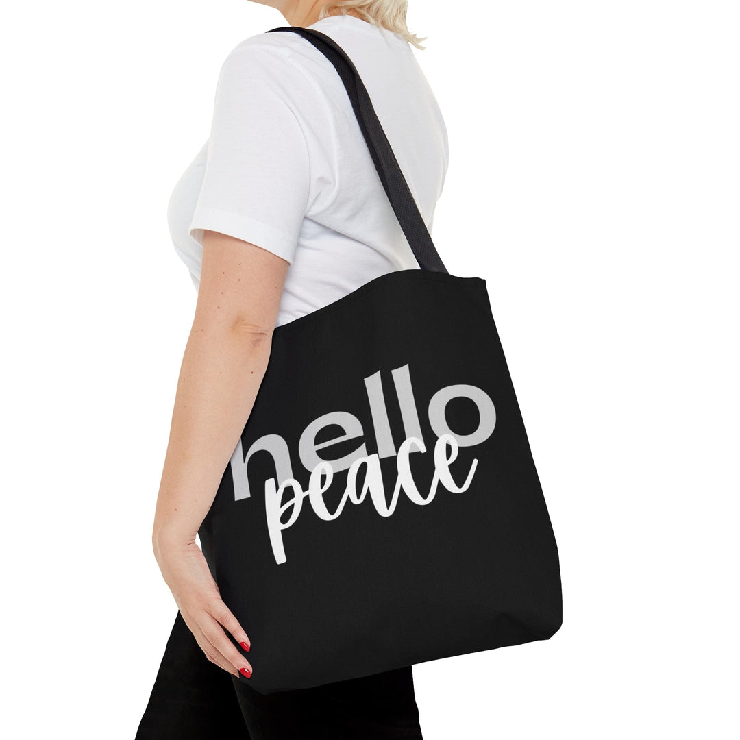 Canvas Tote Bag Hello Peace Motivational Peaceful Aspiration - Grey/white