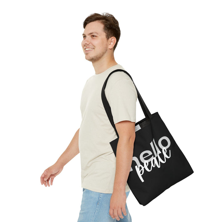 Canvas Tote Bag Hello Peace Motivational Peaceful Aspiration - Grey/white