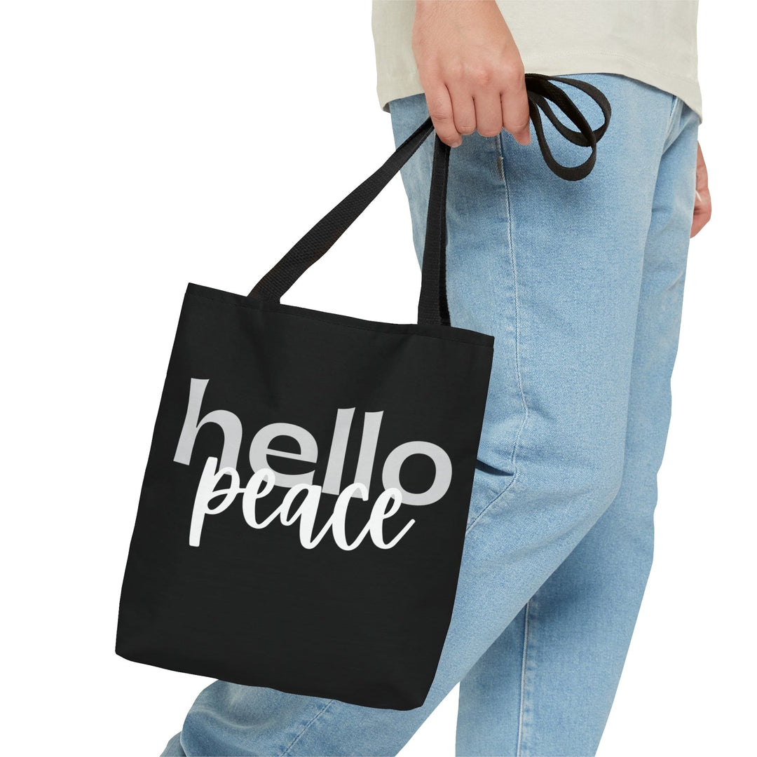 Canvas Tote Bag Hello Peace Motivational Peaceful Aspiration - Grey/white