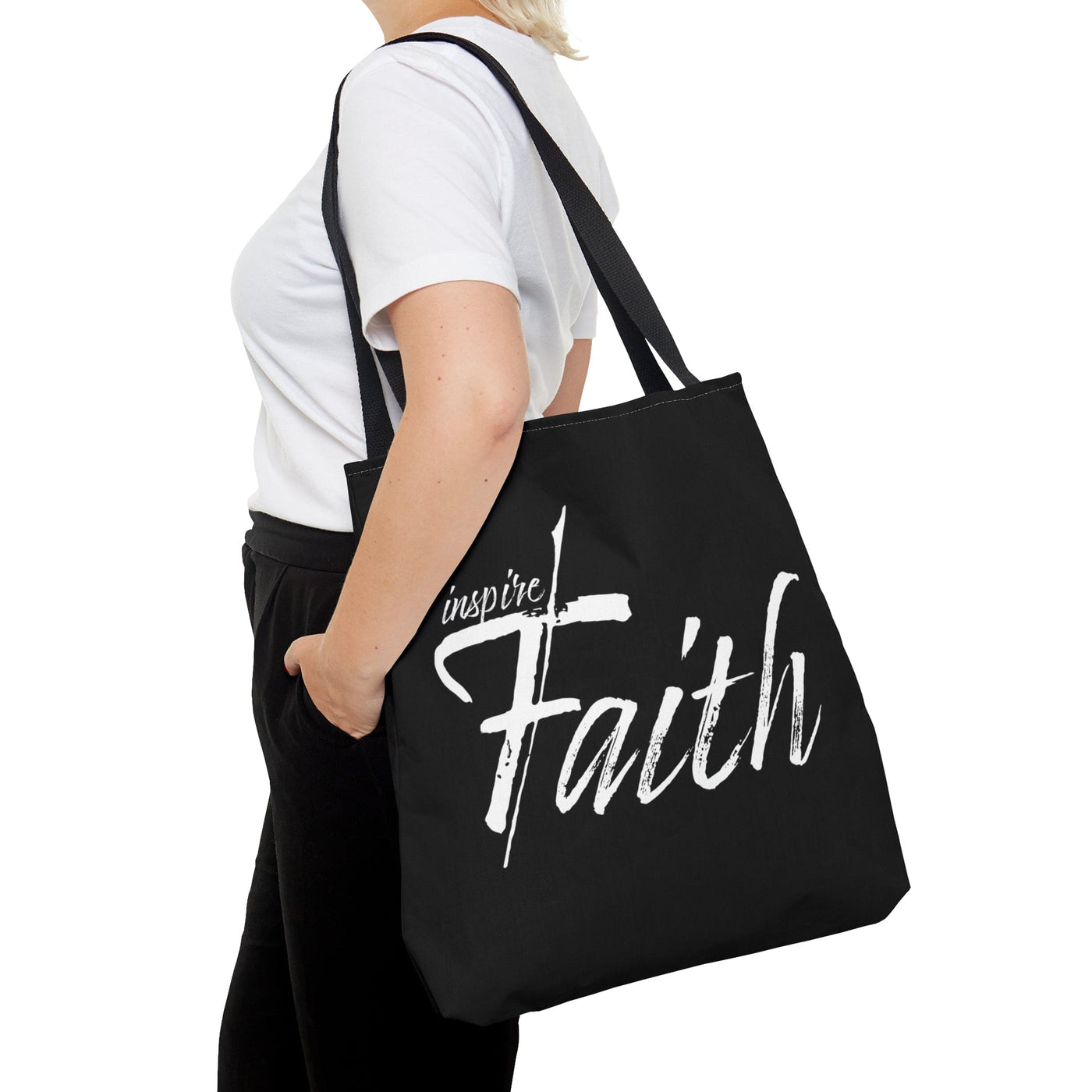 Canvas Tote Bag Inspire Faith White Print - Bags