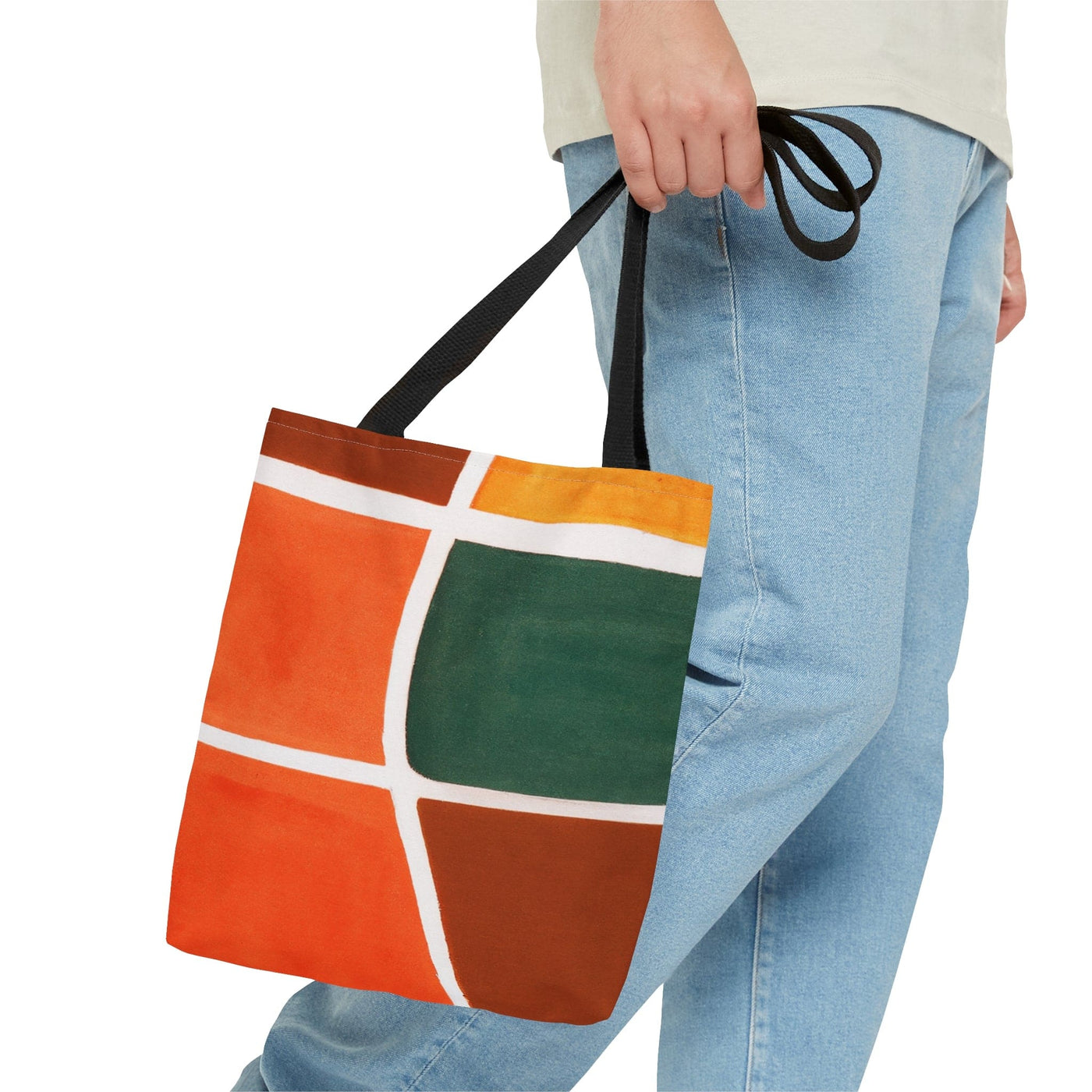 Canvas Tote Bag Orange Green Boho Pattern - Bags