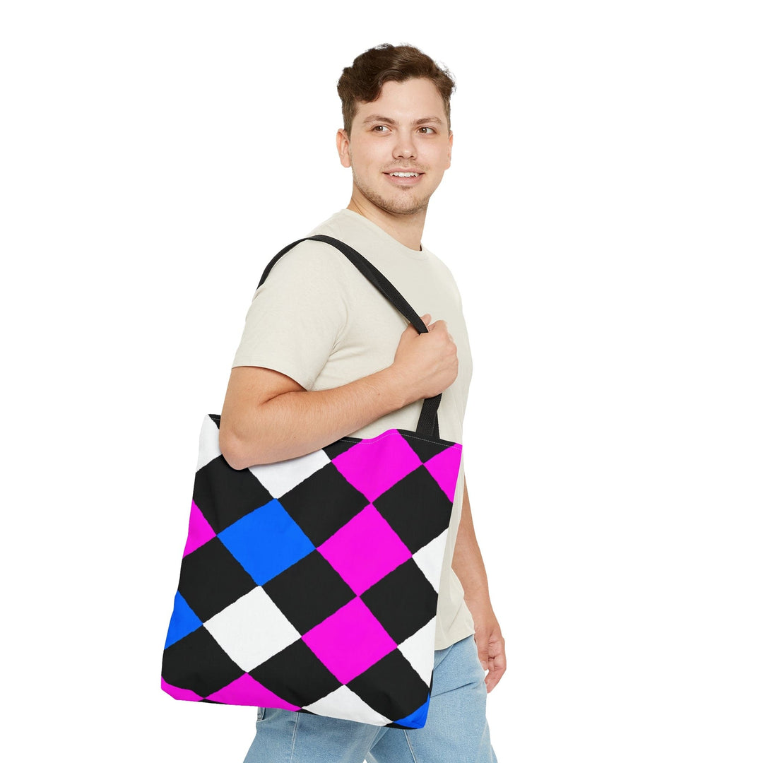 Canvas Tote Bag Pink Blue Checkered Pattern - Bags | Canvas Tote Bags