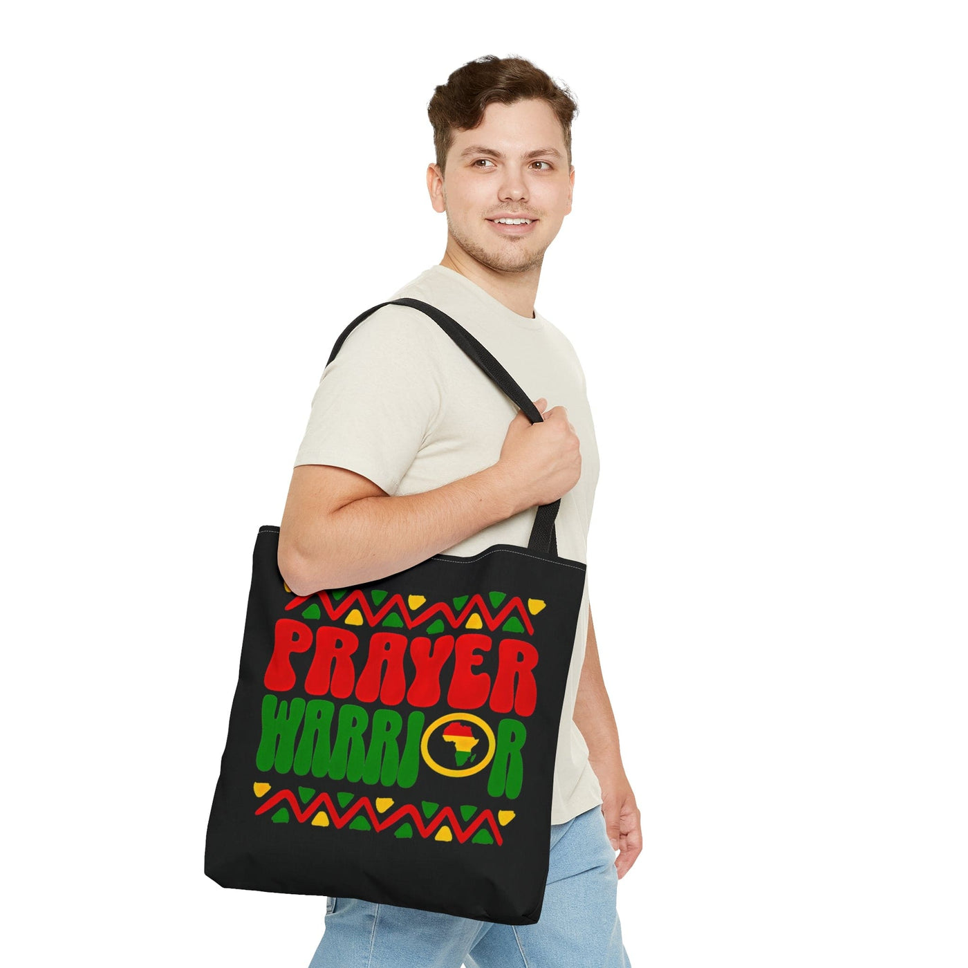 Canvas Tote Bag Prayer Warrior African Inspiration Illustration Red Green - Bags