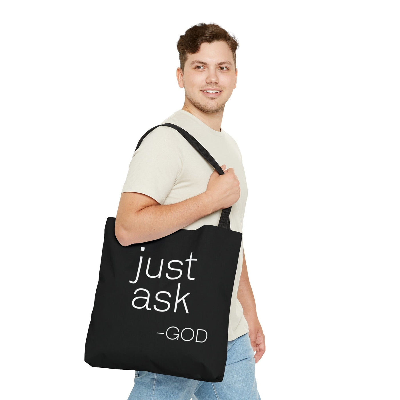 Canvas Tote Bag Say It Soul ’just Ask-god’ Statement Shirt Christian