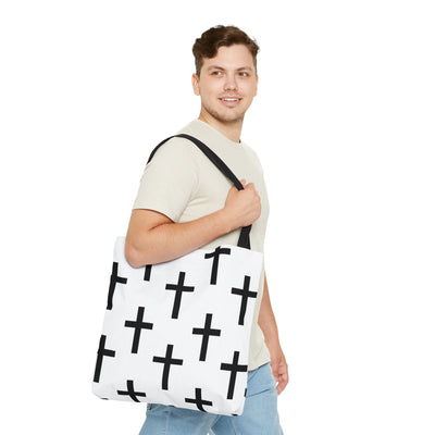 Canvas Tote Bag White And Black Seamless Cross Pattern - Bags | Canvas Tote Bags