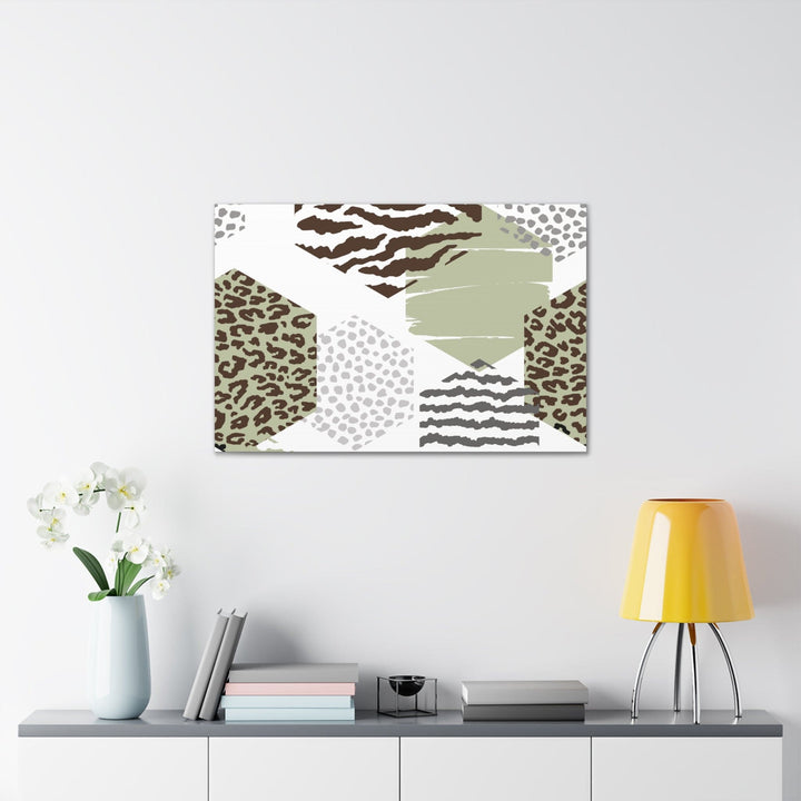 Canvas Wall Art Decor Brown Green Grey Geometric Hexagon Print - Decorative