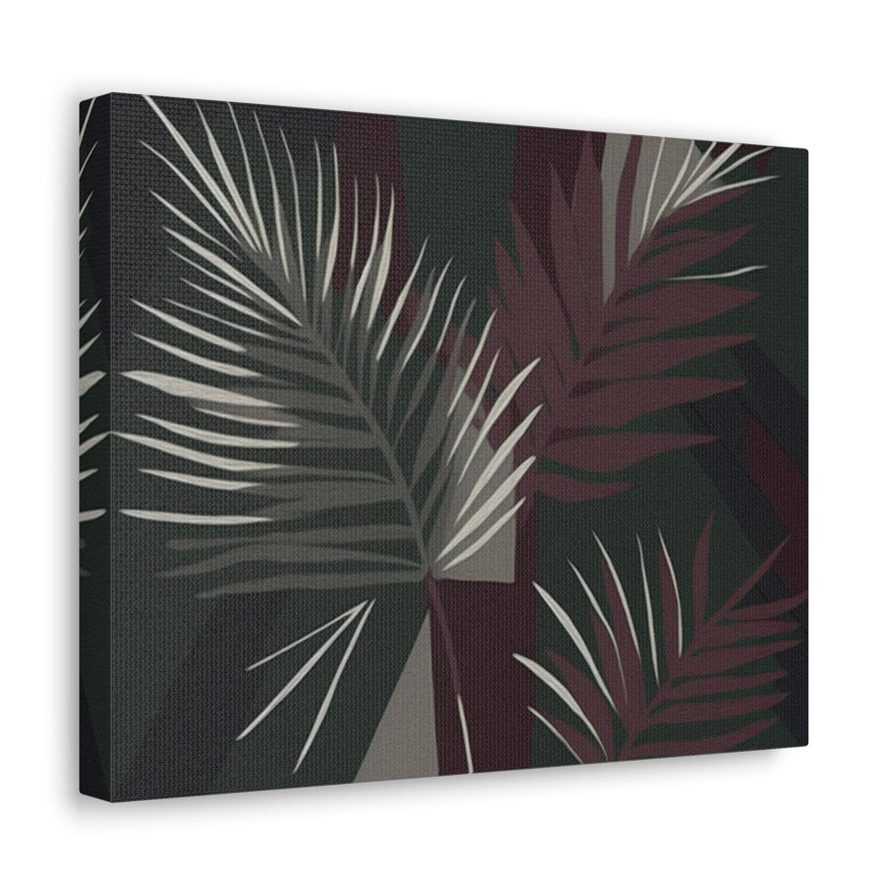 Canvas Wall Art Decor Palm Tree Leaves Maroon Green Background Minimalist Art