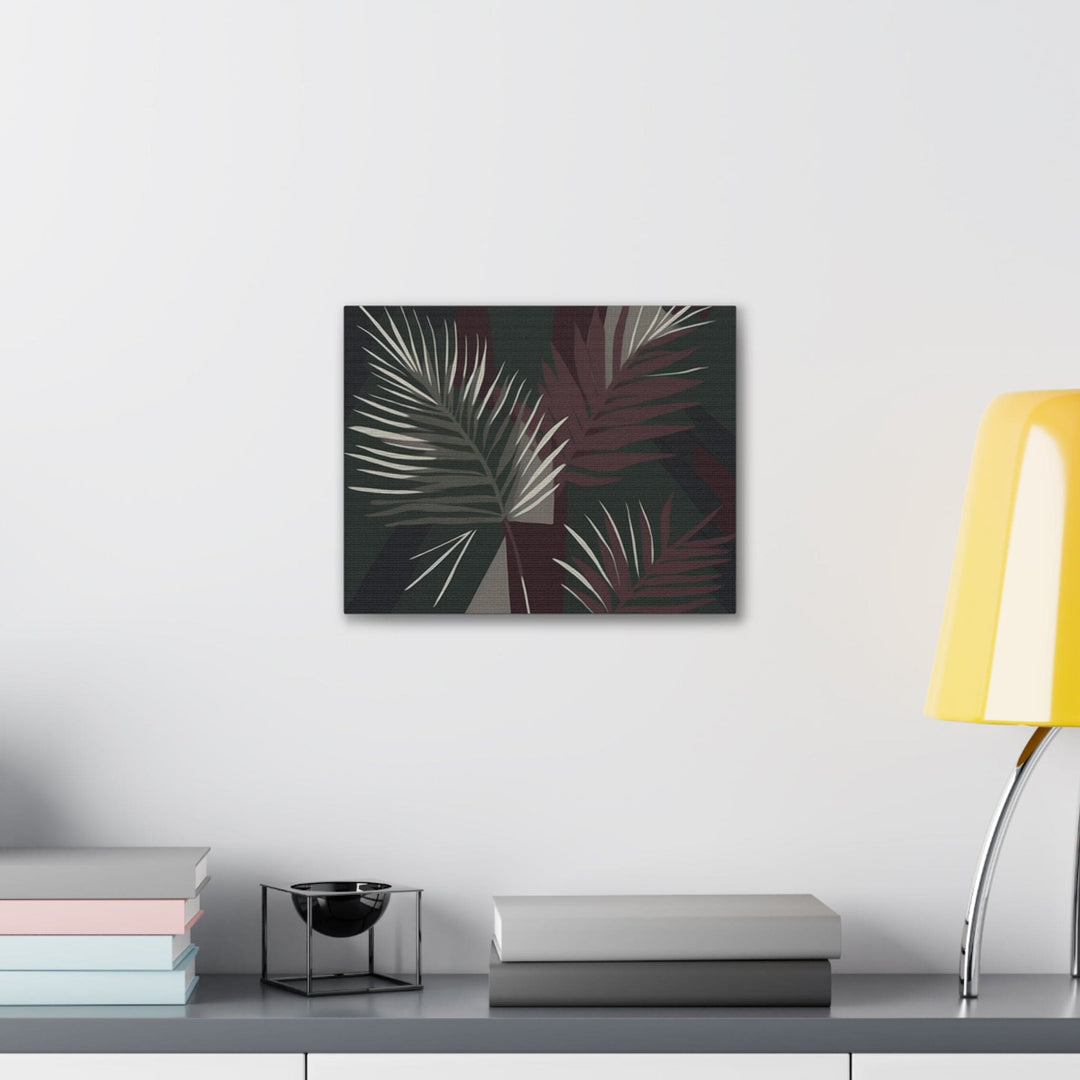 Canvas Wall Art Decor Palm Tree Leaves Maroon Green Background Minimalist Art