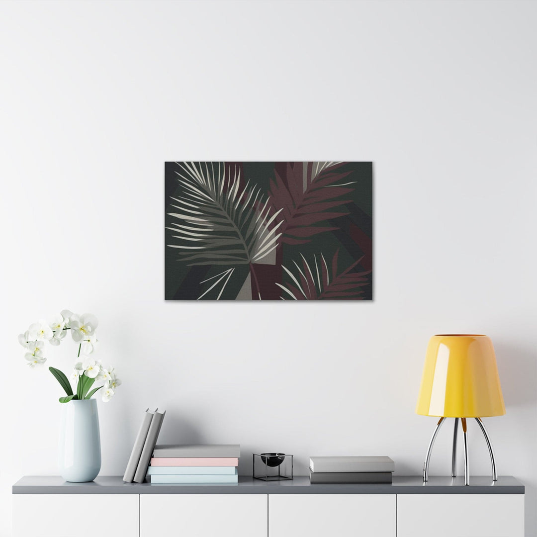 Canvas Wall Art Decor Palm Tree Leaves Maroon Green Background Minimalist Art