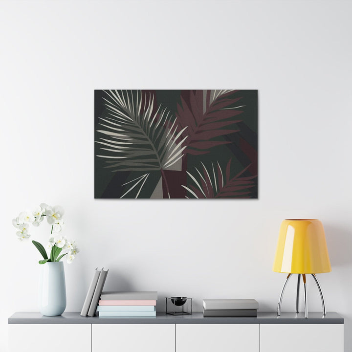 Canvas Wall Art Decor Palm Tree Leaves Maroon Green Background Minimalist Art