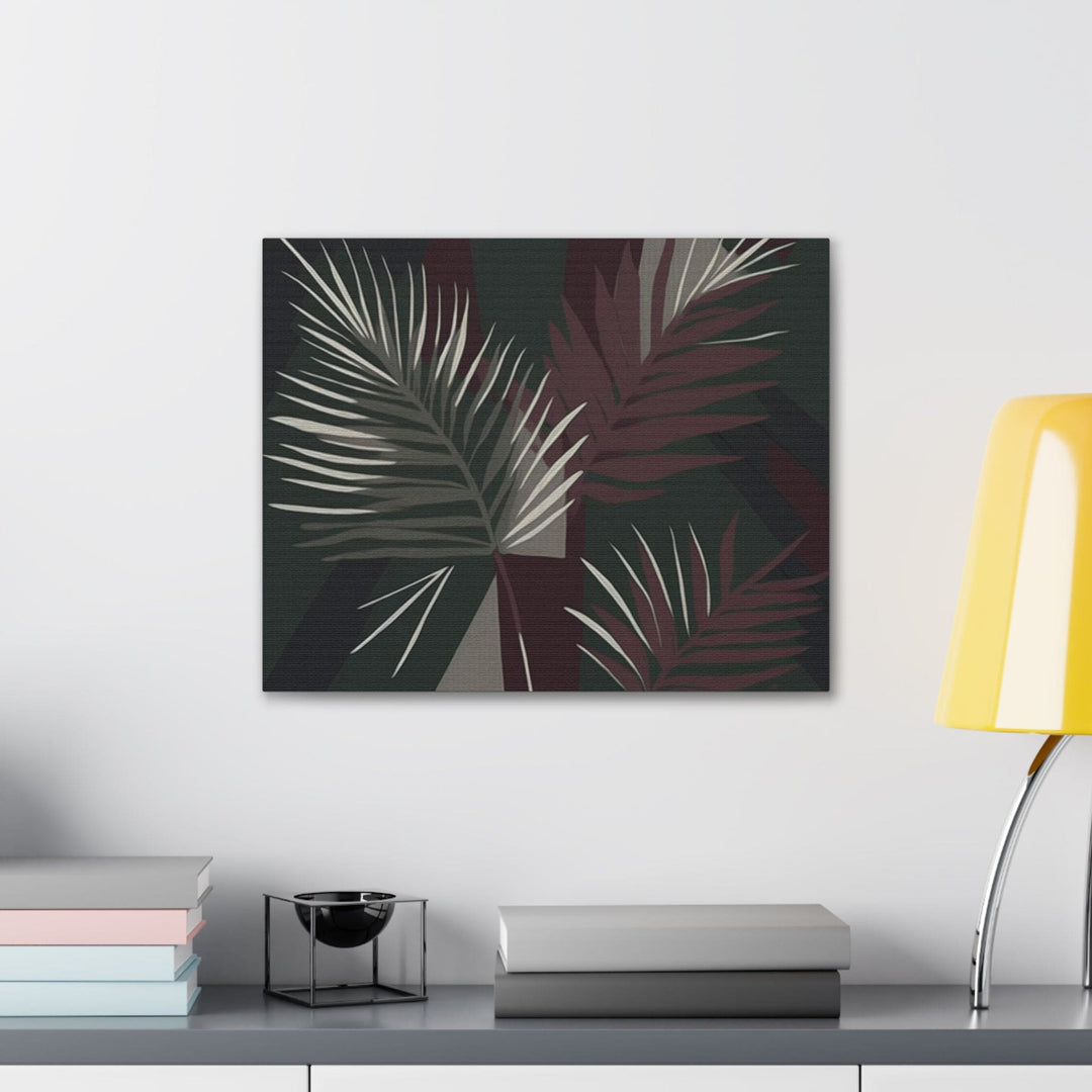 Canvas Wall Art Decor Palm Tree Leaves Maroon Green Background Minimalist Art