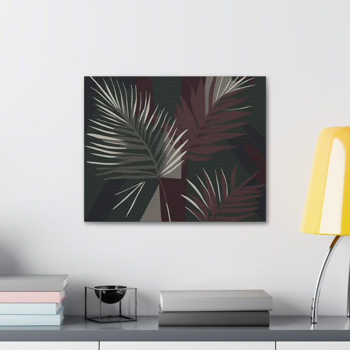 Canvas Wall Art Decor Palm Tree Leaves Maroon Green Background Minimalist Art